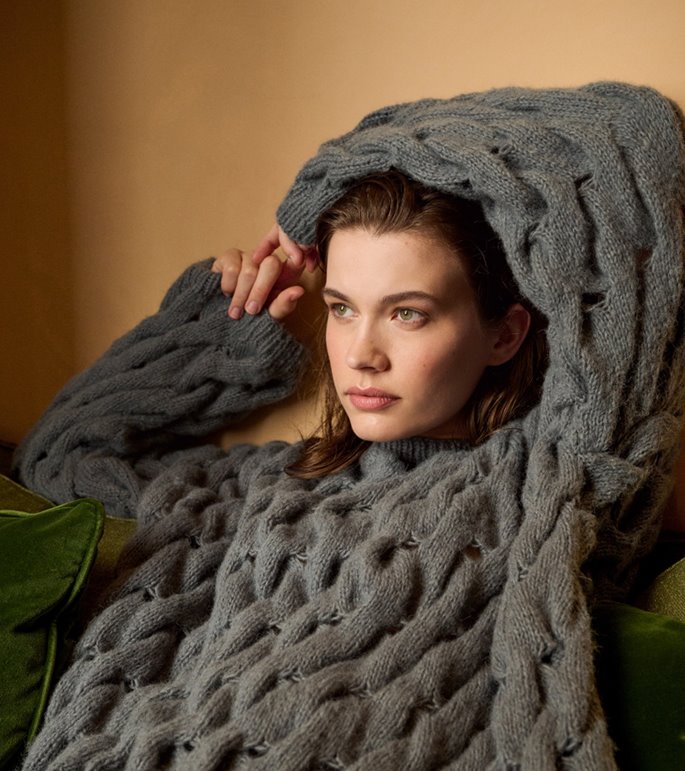 Lana Grossa ZOPFMUSTER-PULLOVER Nebbia